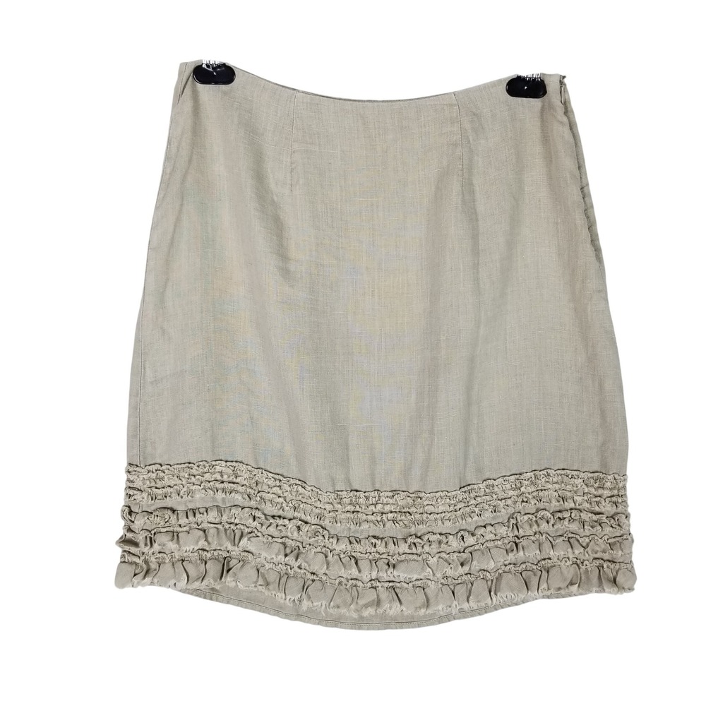 Tommy Bahama Relax Skirt Womens 0 Sage Green Linen Tiered Ruffle Hem Mini